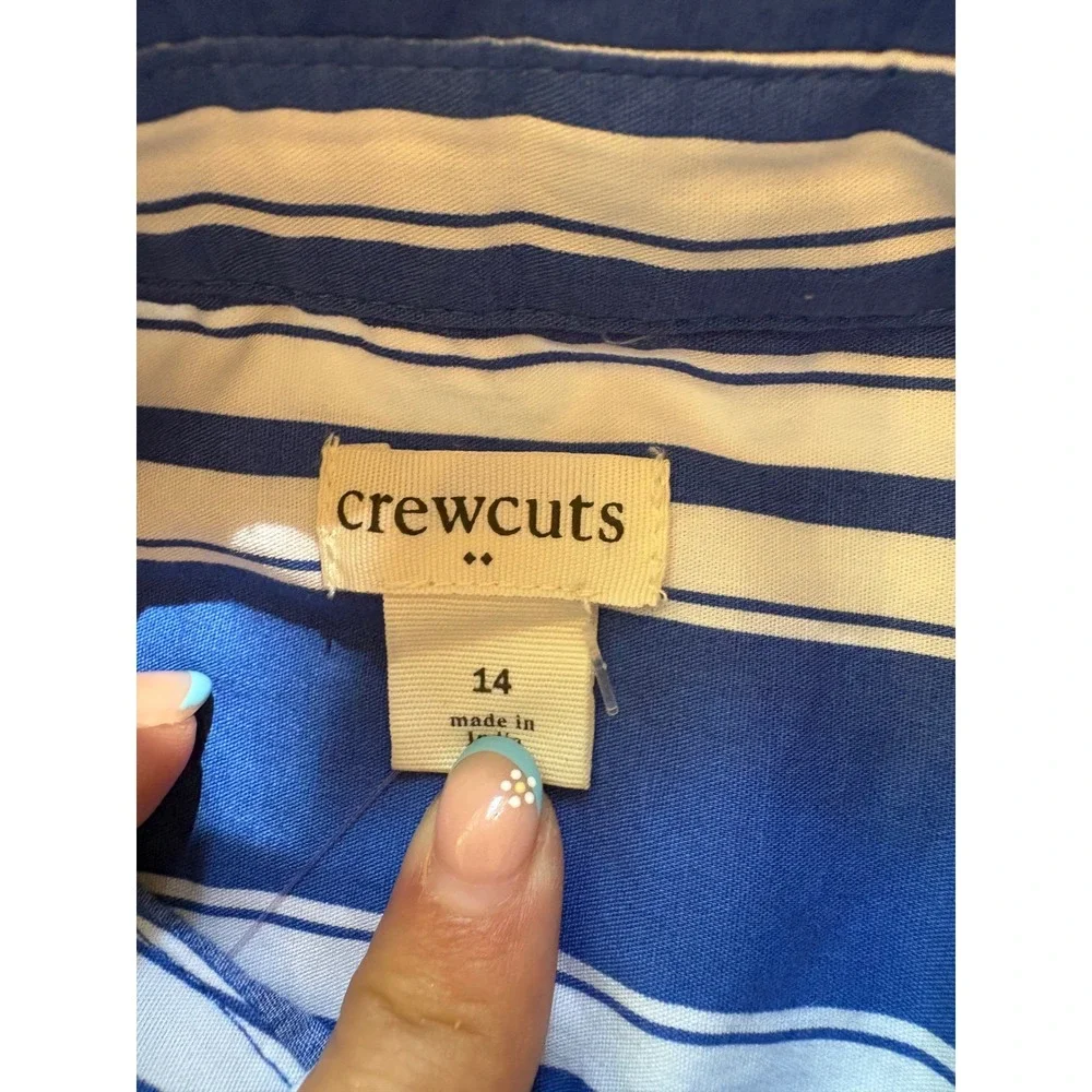Crewcuts Girls Blue White Striped Ruffle‎ Shirtdress Size 14 NWT